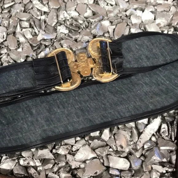 Vintage Boho Gypsy Gold Tone Metal Belt Faux Leather Black - Picture 4 of 4